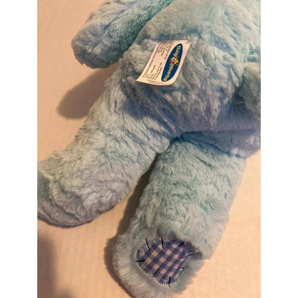 Teddy Mountain Blue Plush Bear with Gingham Accents